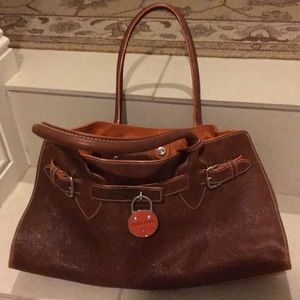Miu Miu brown with orange accent tote bag like new